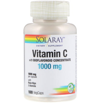 Solaray, 비타민 C, 바이오플라보노이드 농축물 함유, 1000mg, 식물성 캡슐 100정