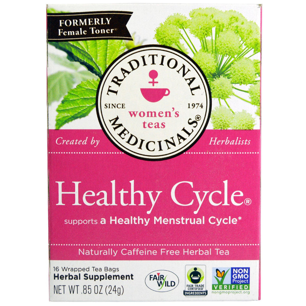 Traditional Medicinals, Women's Teas, Healthy Cycle, Naturally Caffeine Free Herbal Tea, 16 Wrapped Tea Bags, .85 oz (24 g)