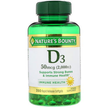 Nature's Bounty, فيتامين د-3، 50 ميكروجرام (2000 وحدة دولية)، 350 كبسولة هلامية