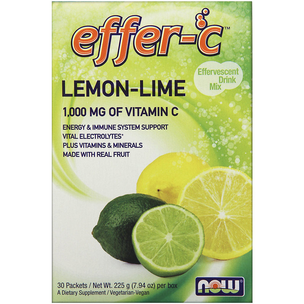 Now Foods, Effer-C, mélange pour boissons effervescentes, citron-lime, 30 sachets, (7,5 g) chacun
