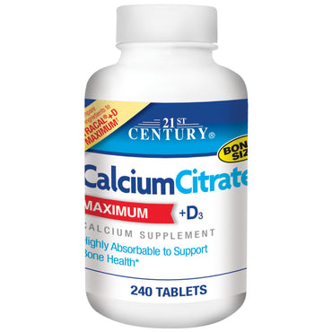 21e siècle, Citrate de Calcium, Maximum, +D3, 240 comprimés
