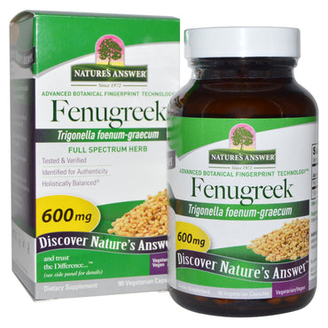 Nature's Answer, fenogreco, 600 mg, 90 cápsulas vegetarianas