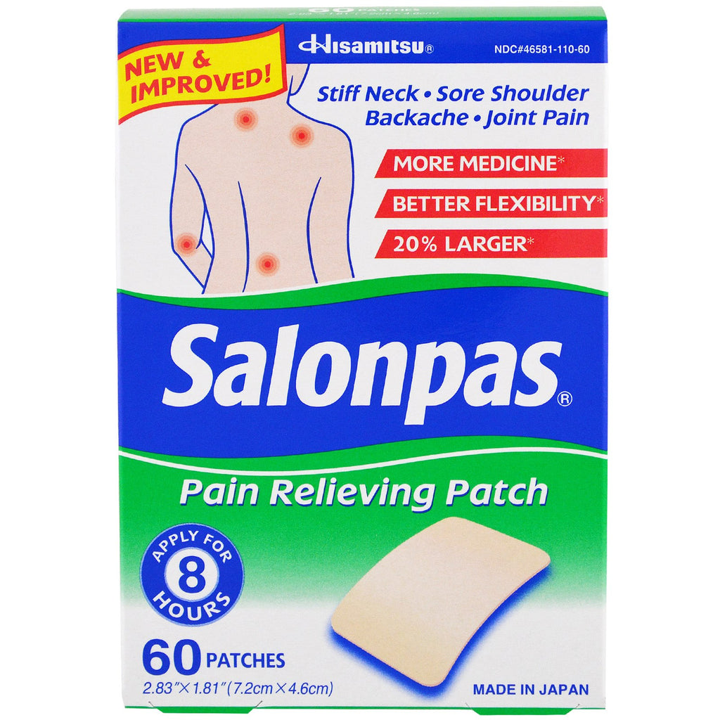 Salonpas, رقعة تخفيف الألم، 60 رقعة، 2.83 × 1.81 بوصة