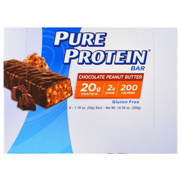 Barra de mantequilla de maní y chocolate Pure Protein 6 barras de 50 g (1,76 oz) cada una