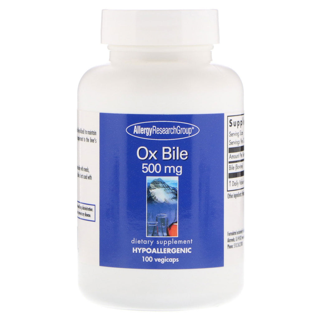 Allergy Research Group, Ox Bile, 500 mg, 100 식물성 캡슐