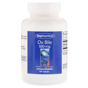 Allergy Research Group, Ox Bile, 500 mg, 100 식물성 캡슐