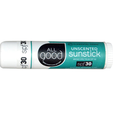All Good Products, Sonnenstift, Lichtschutzfaktor 30, parfümfrei, 0,6 oz