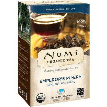 Numi Tea, شاي، شاي Pu-erh، الإمبراطور Pu-erh، 16 كيس شاي، 1.13 أونصة (32 جم)