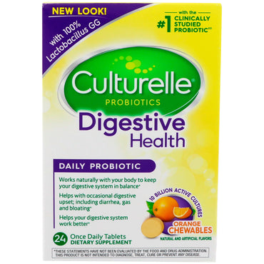 Culturelle, saúde digestiva, mastigáveis ​​probióticos, laranja, 24 comprimidos