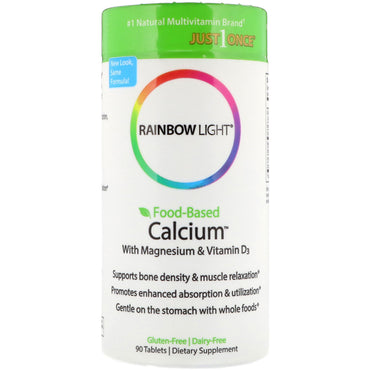 Rainbow light, cálcio à base de alimentos com magnésio e vitamina d3, 90 comprimidos