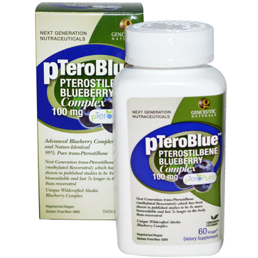 Genceutic Naturals, pTeroBlue, complejo de pterostilbeno y arándano, 100 mg, 60 cápsulas V