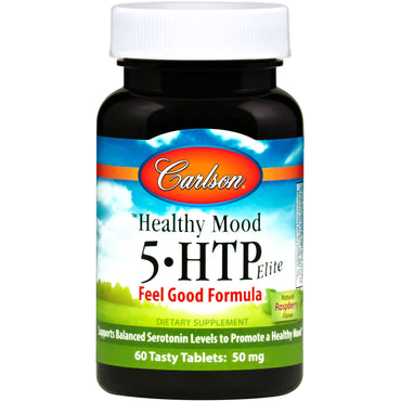 Carlson Labs, sundt humør, 5-HTP Elite, naturlig hindbærsmag, 50 mg, 60 velsmagende tabletter