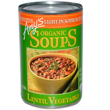 Amy's, Suppen, Linsengemüse, leicht natriumhaltig, 14,5 oz (411 g)