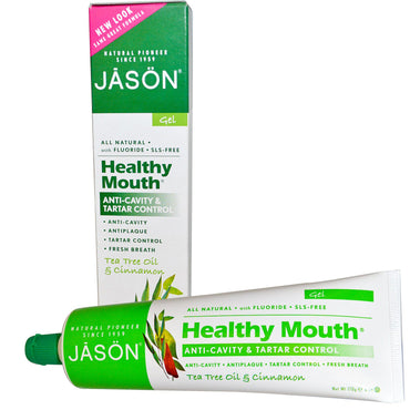 Jason Natural, Healthy Mouth, Gel gegen Karies und Zahnstein, Teebaumöl und Zimt, 6 oz (170 g)