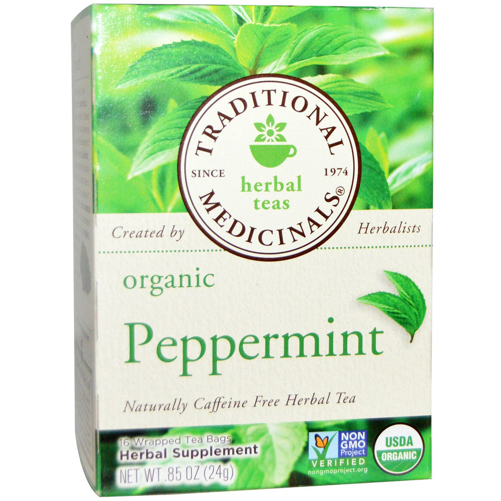 Medicamente tradiționale, ceaiuri din plante, mentă, natural fără cofeină, 16 pliculețe de ceai împachetate, 0,85 oz. (24 g)