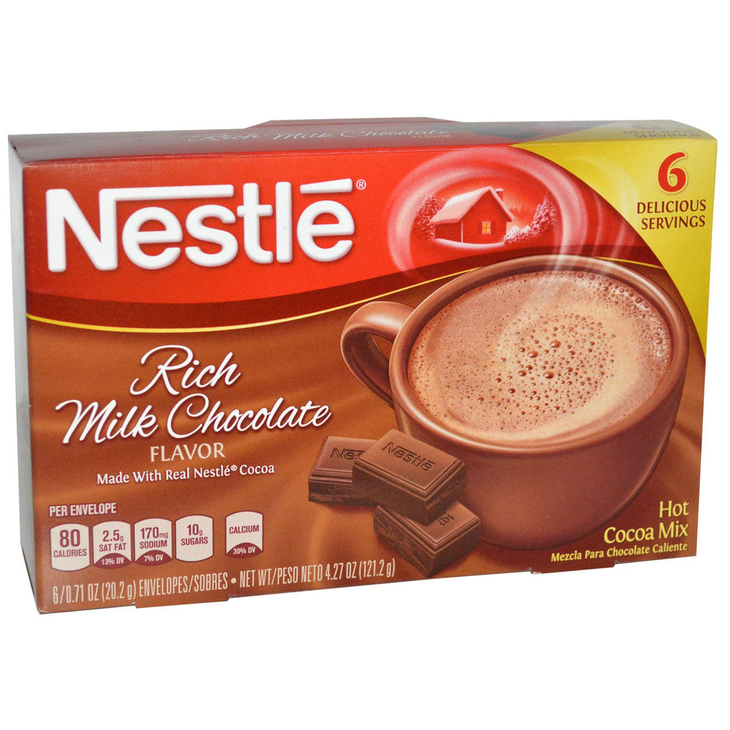 네슬레 핫 코코아 믹스, 리치 밀크 초콜릿 맛, 6팩, 각 0.71 온스 (20.2 g)