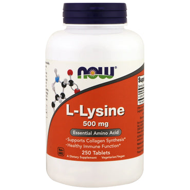 Nu voedingsmiddelen, L-Lysine, 500 mg, 250 tabletten