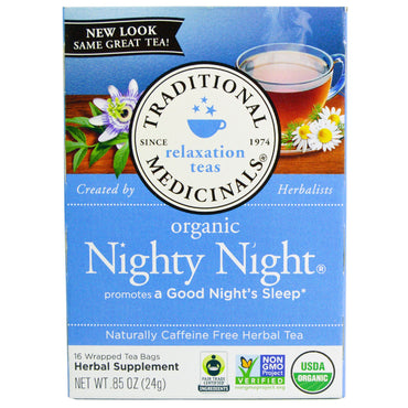 Traditional Medicinals, Chás de Relaxamento, Nighty Night, Chá de Ervas Naturalmente Sem Cafeína, 16 Saquinhos de Chá Embalados, 24 g (0,85 oz)