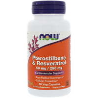 Now Foods, Pterostilbene & Resveratrol, 50 mg / 250 mg, 60 Veg Capsules