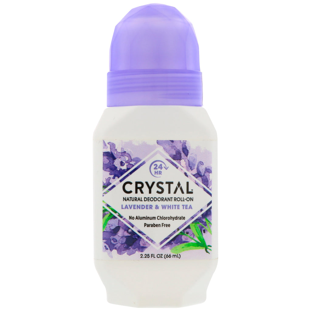 Deodorante per il corpo Crystal, deodorante naturale roll-on, lavanda e tè bianco, 2,25 fl oz (66 ml)