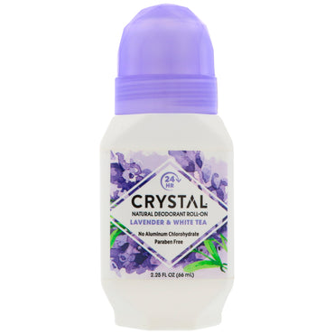 Crystal Body Deodorant, ナチュラル デオドラント ロールオン、ラベンダー & ホワイトティー、2.25 fl oz (66 ml)