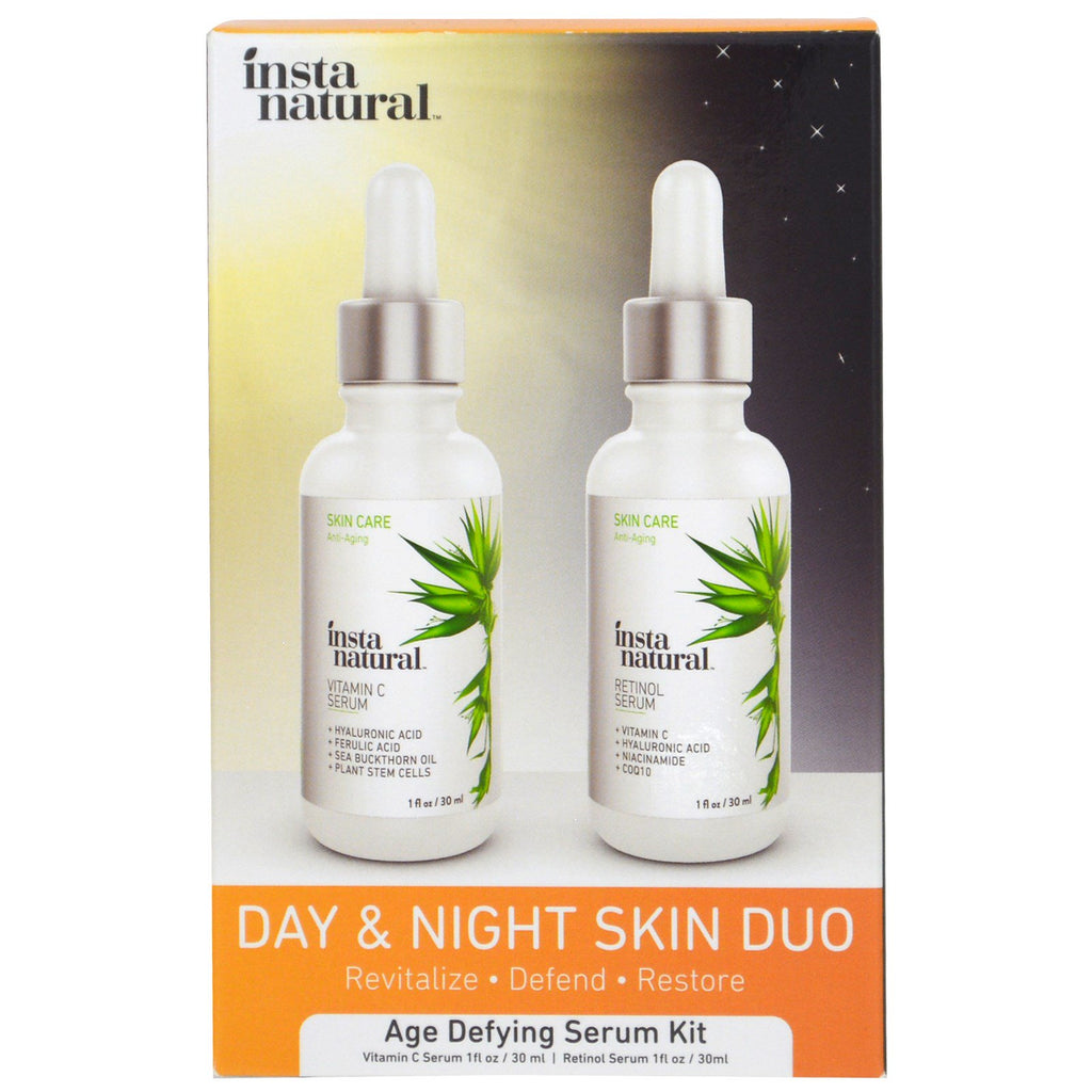 InstaNatural, Day & Night Skin Duo, kit de suero antienvejecimiento, 2 botellas, 1 oz (30 ml) cada una
