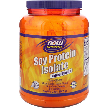 Now Foods, Sports, aislado de proteína de soja, en polvo, vainilla natural, 2 lbs (907 g)