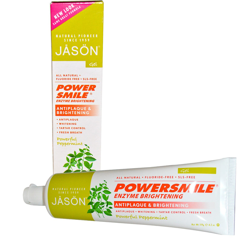 Jason Natural, PowerSmile、酵素ブライトニング、ジェル、強力なペパーミント、4.2 oz (119 g)