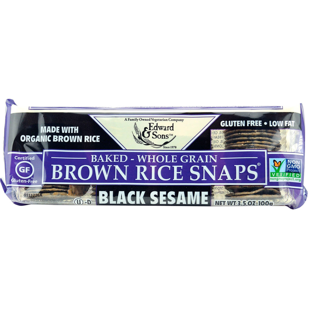 Edward & Sons, bagte fuldkorns brune rissnaps, sort sesam, 3,5 oz (100 g)