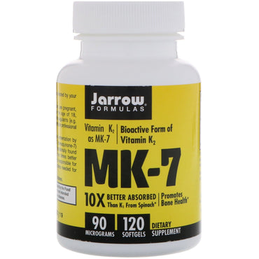 Jarrow Formulas, MK-7, 비타민 K2(MK-7), 90 mcg, 120 소프트젤