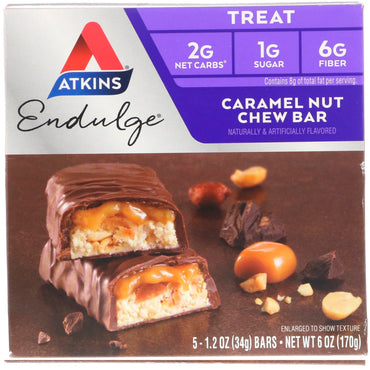 Atkins, Endulge, Caramel Nut Chew, 5 Bars, 1.2 oz (34 g) Each