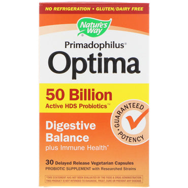 Nature's Way, Primadophilus Optima, Équilibre digestif et santé immunitaire, 30 capsules végétariennes à libération retardée