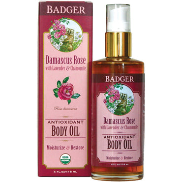 Badger Company, Huile corporelle antioxydante, Rose de Damas, 4 fl oz (118 ml)