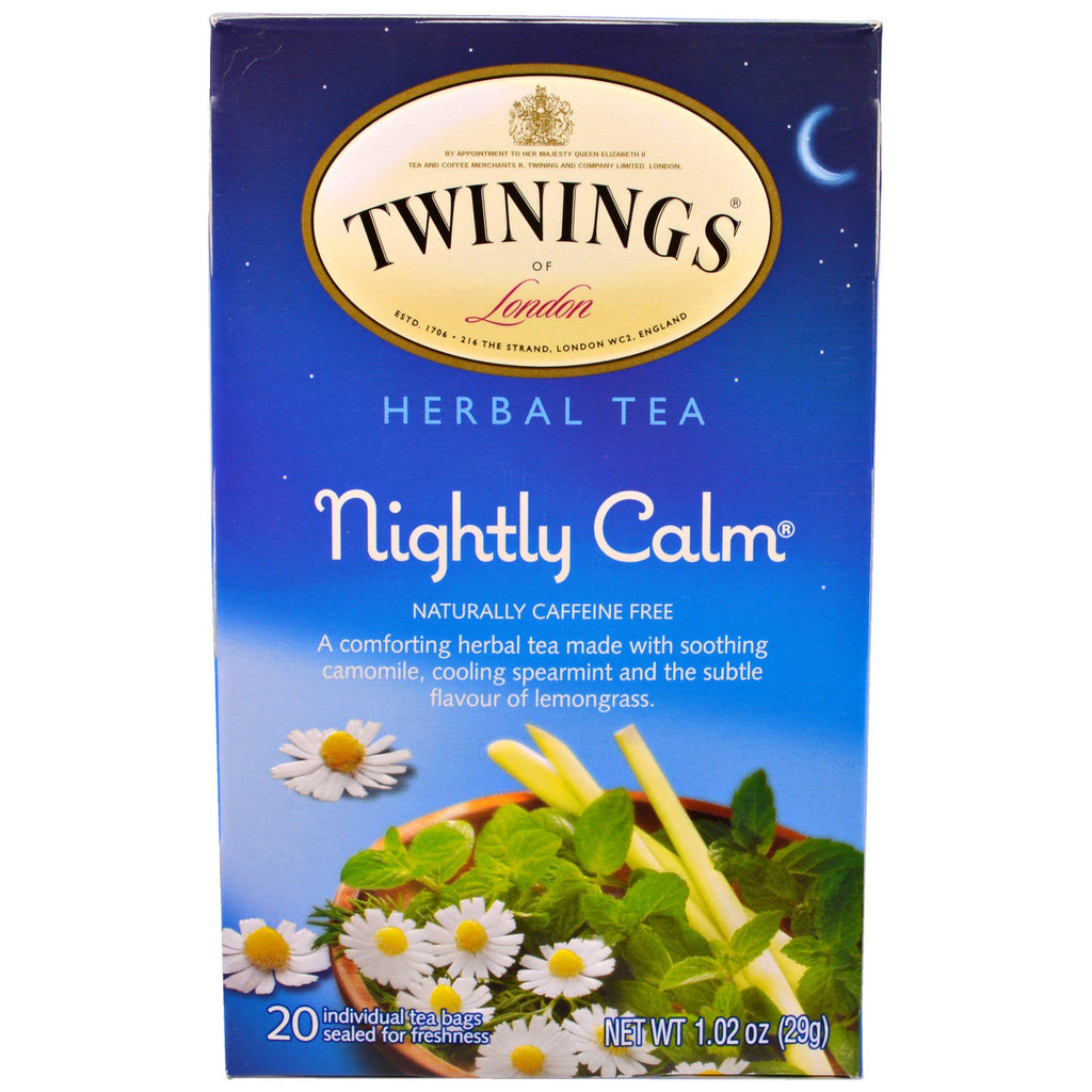 Twinings ชาสมุนไพร Nightly Calm ปราศจากคาเฟอีนตามธรรมชาติ ถุงชา 20 ซอง 1.02 ออนซ์ (29g)