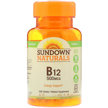 Sundown Naturals, B-12, 500 mcg, 200 Comprimidos