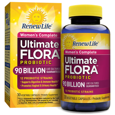 Vernieuw het leven, Women's Complete, Ultimate Flora Probiotic, 90 miljard levende culturen, 30 plantaardige capsules