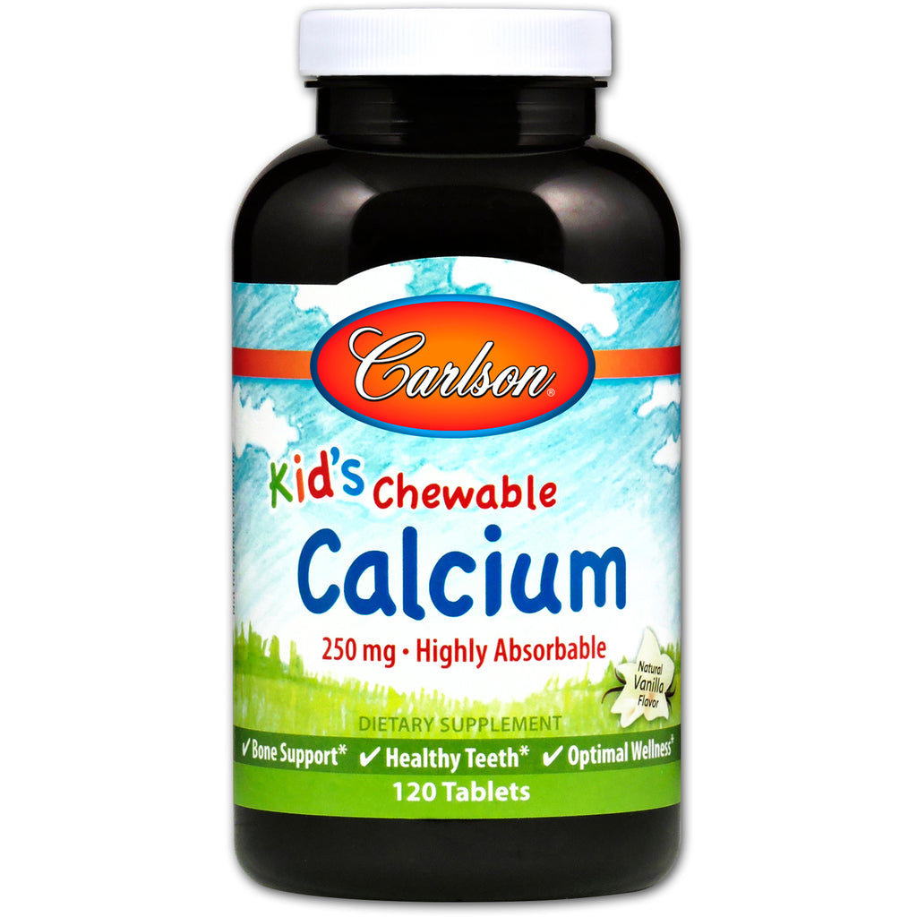 Carlson Labs, Cálcio Mastigável Infantil, Sabor Natural de Baunilha, 250 mg, 120 Comprimidos