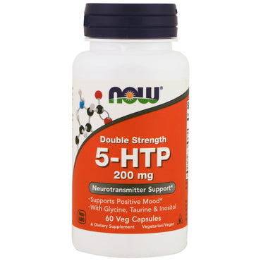 Now Foods, 5-HTP, doble potencia, 200 mg, 60 cápsulas vegetales