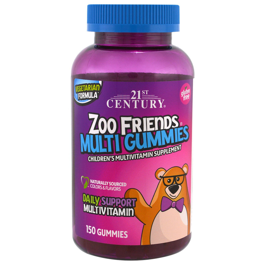 21st Century, علكات متعددة من Zoo Friends، مكمل متعدد الفيتامينات للأطفال، 150 علكة