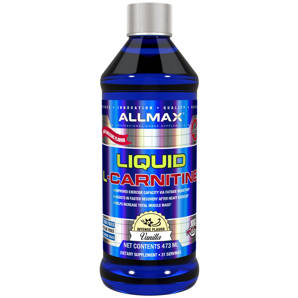 ALLMAX Nutrition, L-carnitină lichidă + vitamina B5, aromă de vanilie, 16 oz (473 ml)
