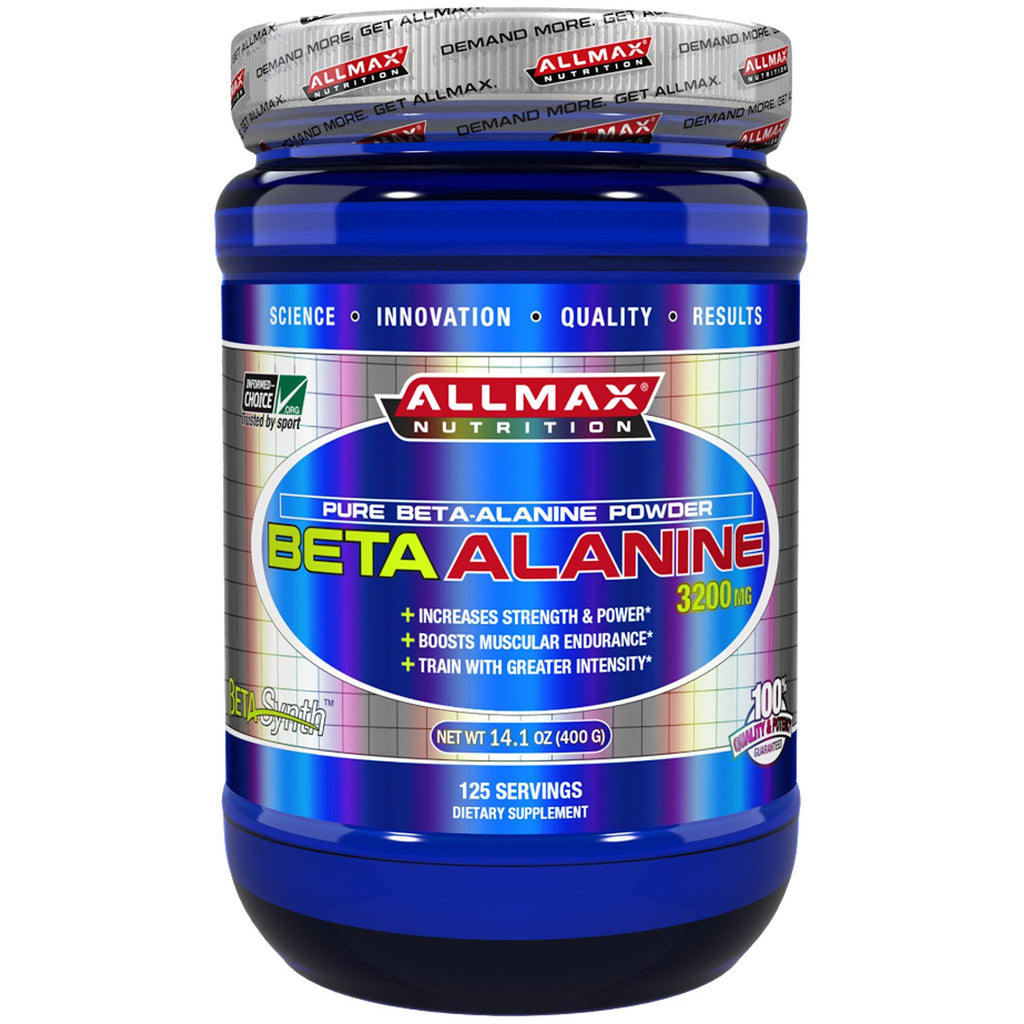 ALLMAX Nutrition, 100% בטא-אלנין טהור חוזק מרבי + ספיגה, 3200 מ"ג, 14.1 אונקיות (400 גרם)
