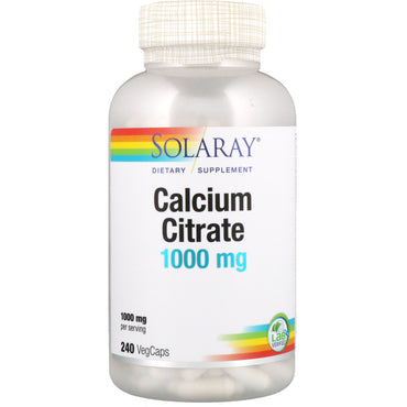 Solaray, citrato de calcio, 1000 mg, 240 cápsulas vegetales