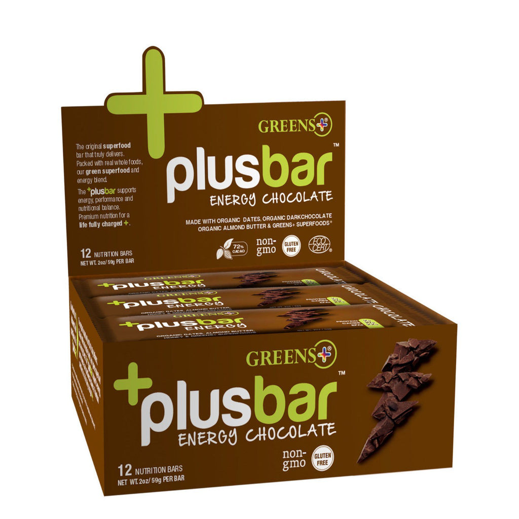 Greens Plus, Plusbar, energichoklad, 12 barer, 2 oz (59 g) styck