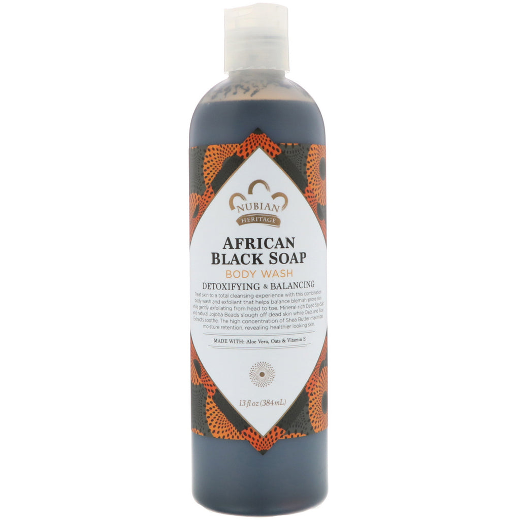 Nubian Heritage, gel de gel pentru corp, săpun negru african, 13 fl oz (384 ml)