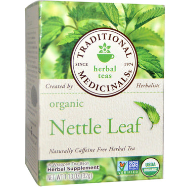 التقليدية الطبية، شاي الأعشاب، شاي أعشاب أوراق نبات القراص، خالي من الكافيين بشكل طبيعي، 16 كيس شاي مغلف، 1.13 أونصة (32 جم)