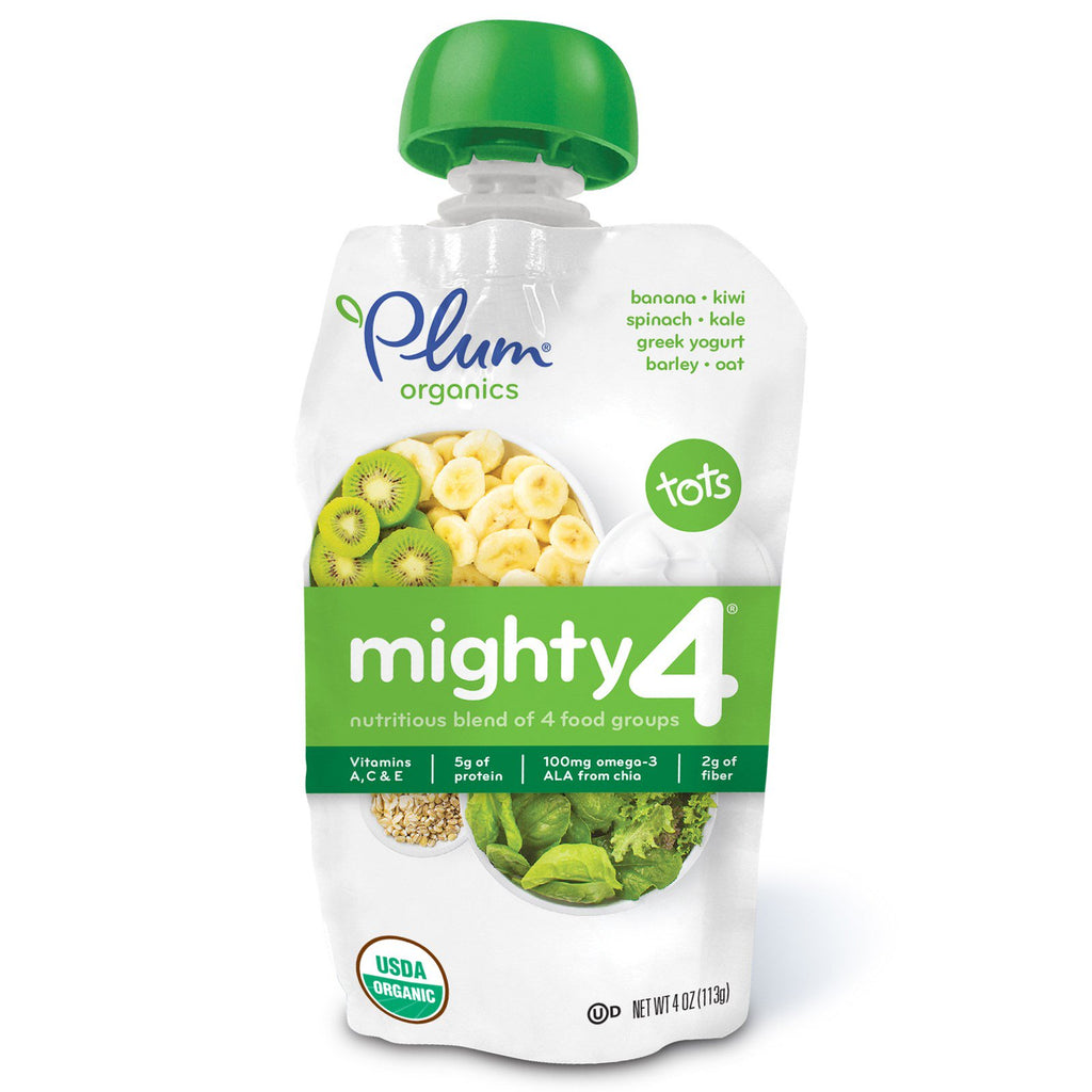 Plum s Tots Mighty 4 Næringsrig blanding af 4 fødevaregrupper Spinat Kiwi Byg Græsk Yoghurt 4 oz (113 g)