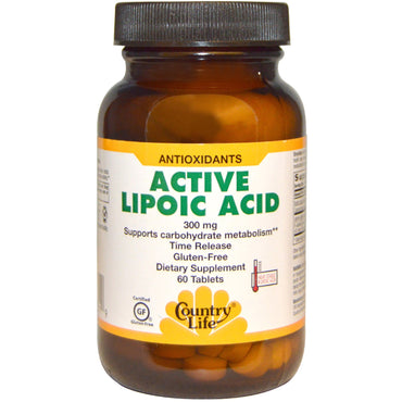 Country Life, Acide lipoïque actif, 300 mg, 60 comprimés