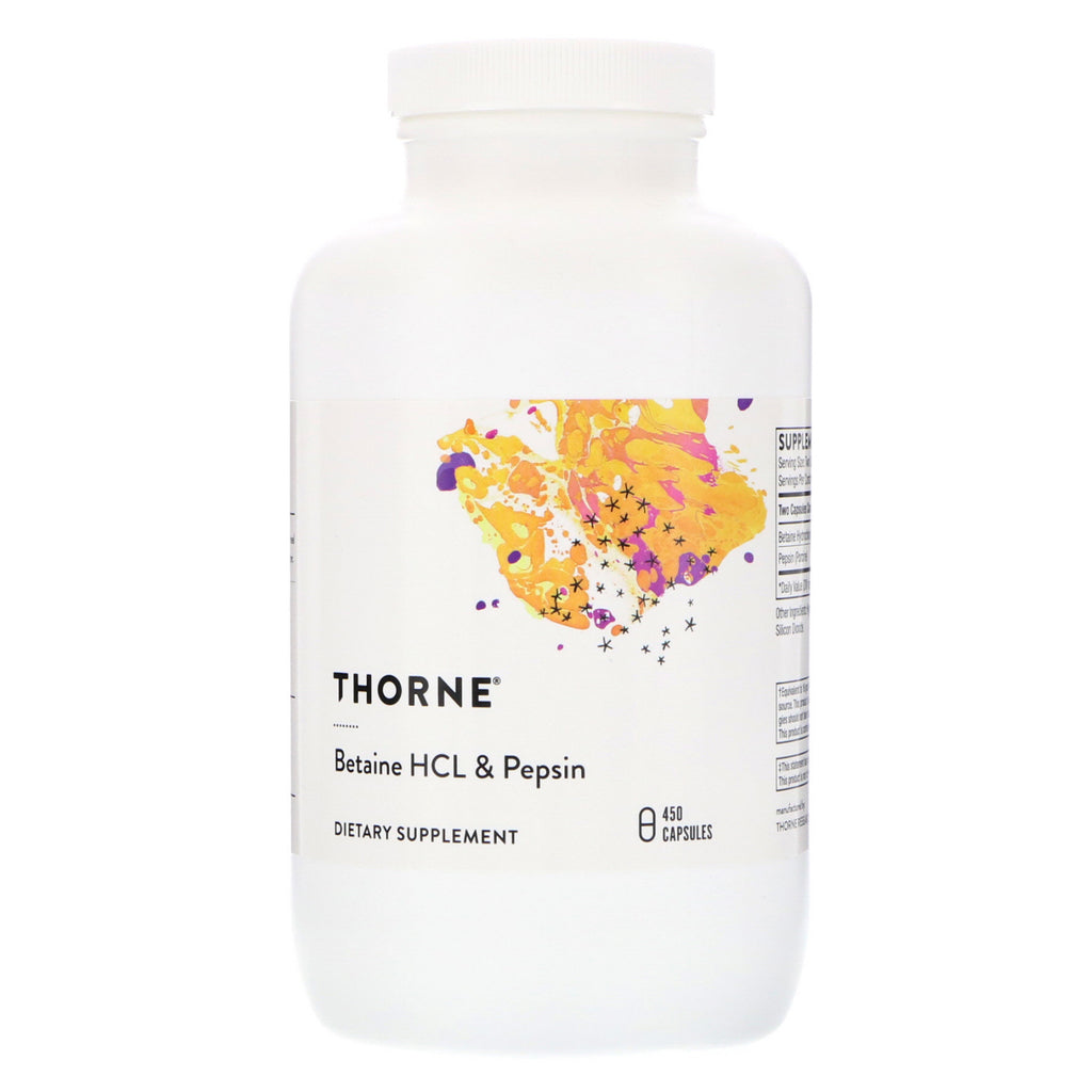 Thorne onderzoek, betaïne hcl & pepsine, 450 capsules