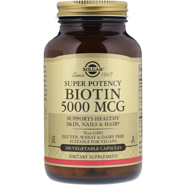 Solgar, Biotine, 5000 mcg, 100 Plantaardige capsules