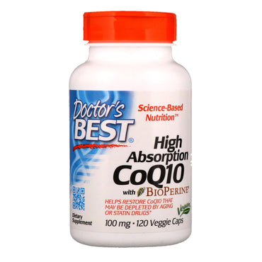 Doctor's Best、高吸収性 CoQ10、バイオペリン配合、100 mg、植物性カプセル 120 粒